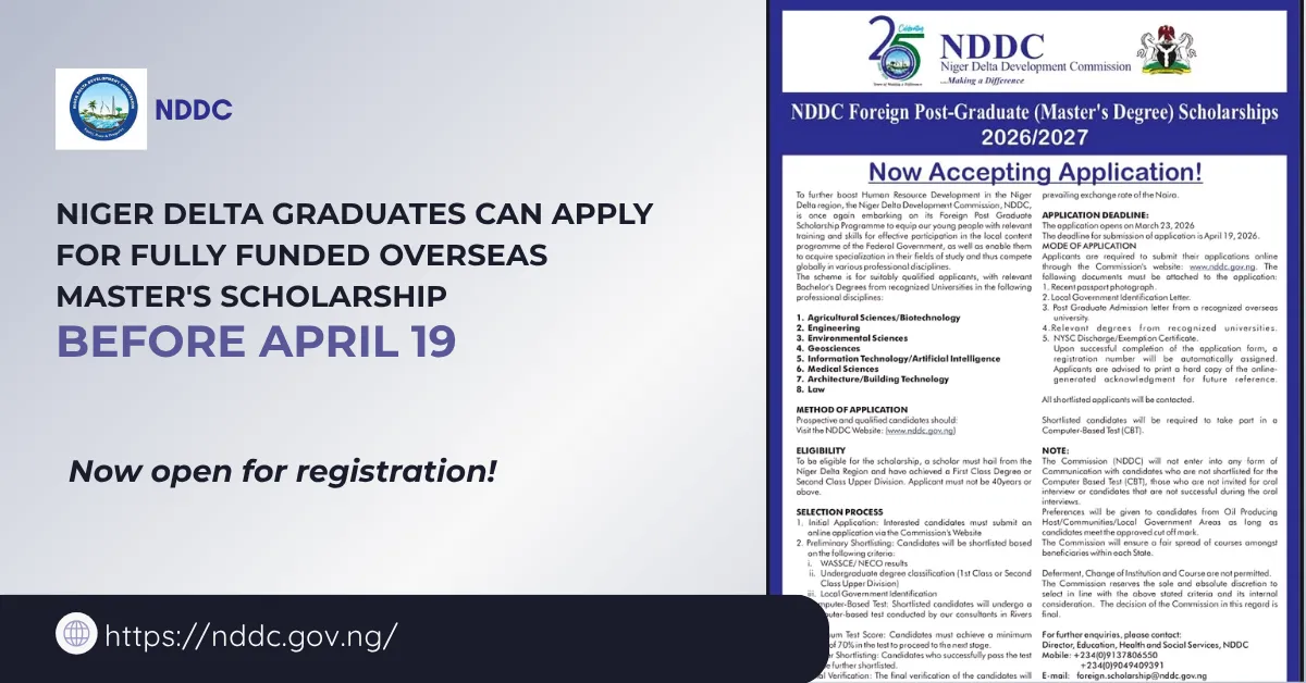 Niger Delta Graduates Can Apply for Fully Funded Overseas Master's Scholarship Before April 19