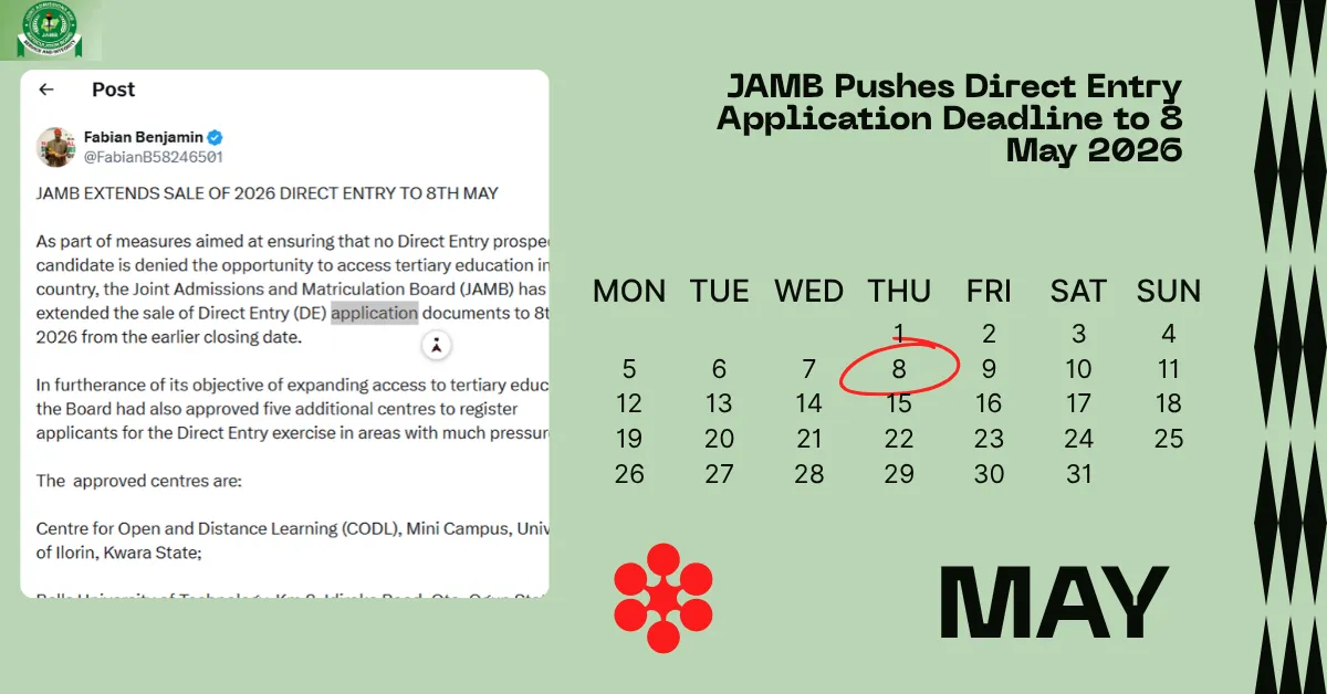JAMB Pushes Direct Entry Application Deadline to 8 May 2026