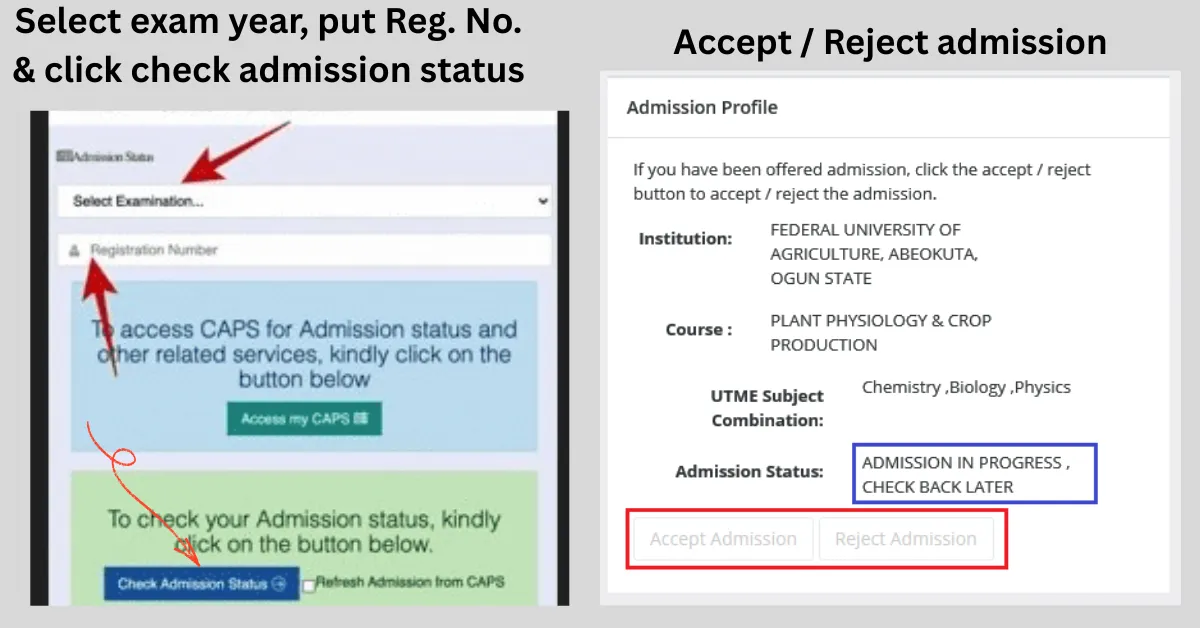 steps to check admission status 3 and 4